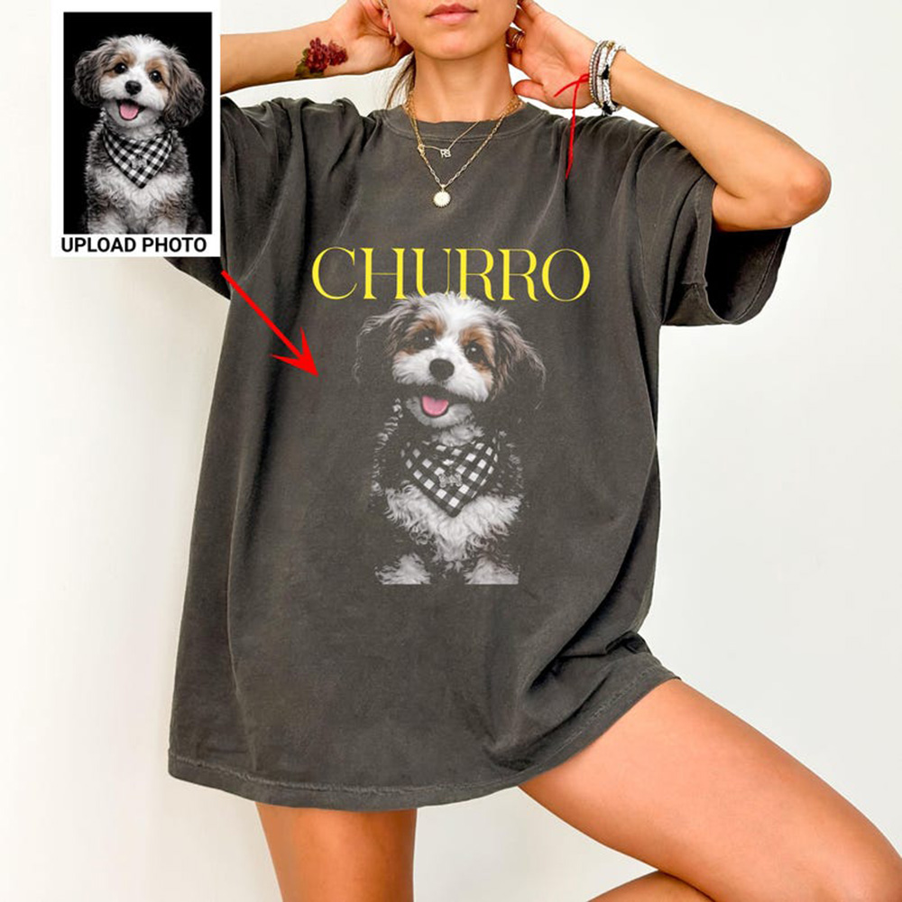 Pet Portrait Custom - パーソナライズされたカスタムペットポートレートTシャツ、動物の写真をアップロードしてカップルや家族へのギフトに最適なTシャツを作りましょう