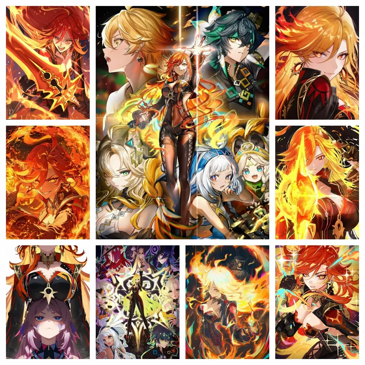 Photo Mosaic Print - 2026年新作ゲーム「原神」の炎の神、マヴィウカのダイヤモンドモザイク絵画、フォトアート、クリスタル手作り刺繍、寝室の装飾品。