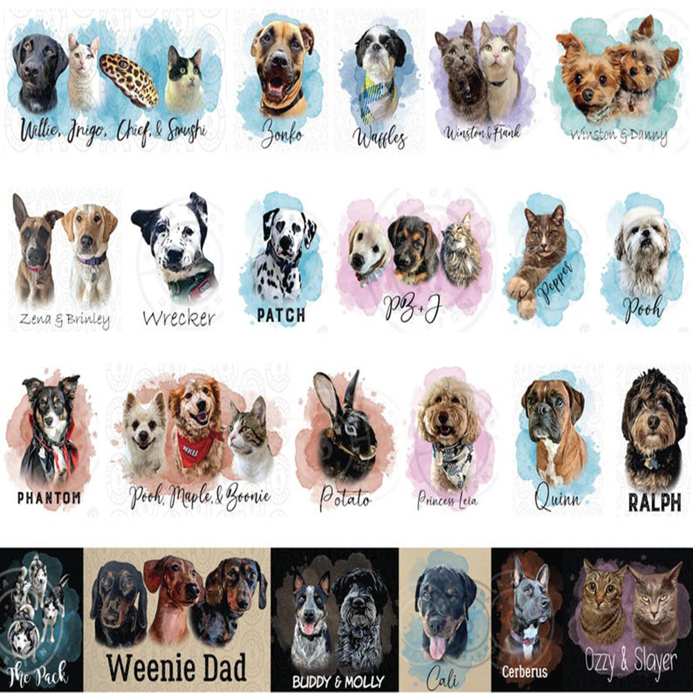 パーソナライズされたカスタムペットポートレートTシャツ、動物 - Pet Portrait Custom のレビューと価格