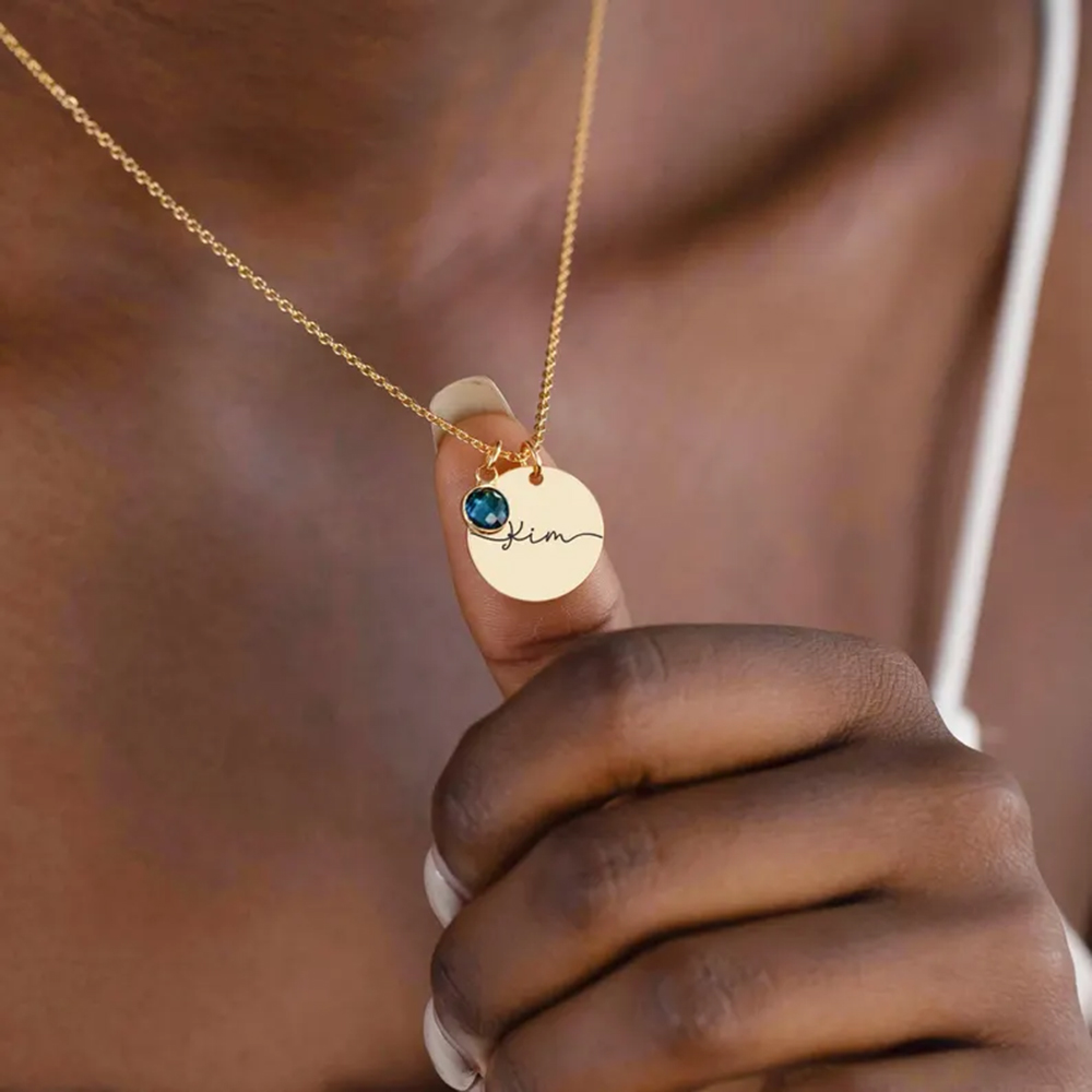 パーソナライズされたカスタムネームディスクネックレス誕生石ミ - Birth Flower Necklace のレビューと価格