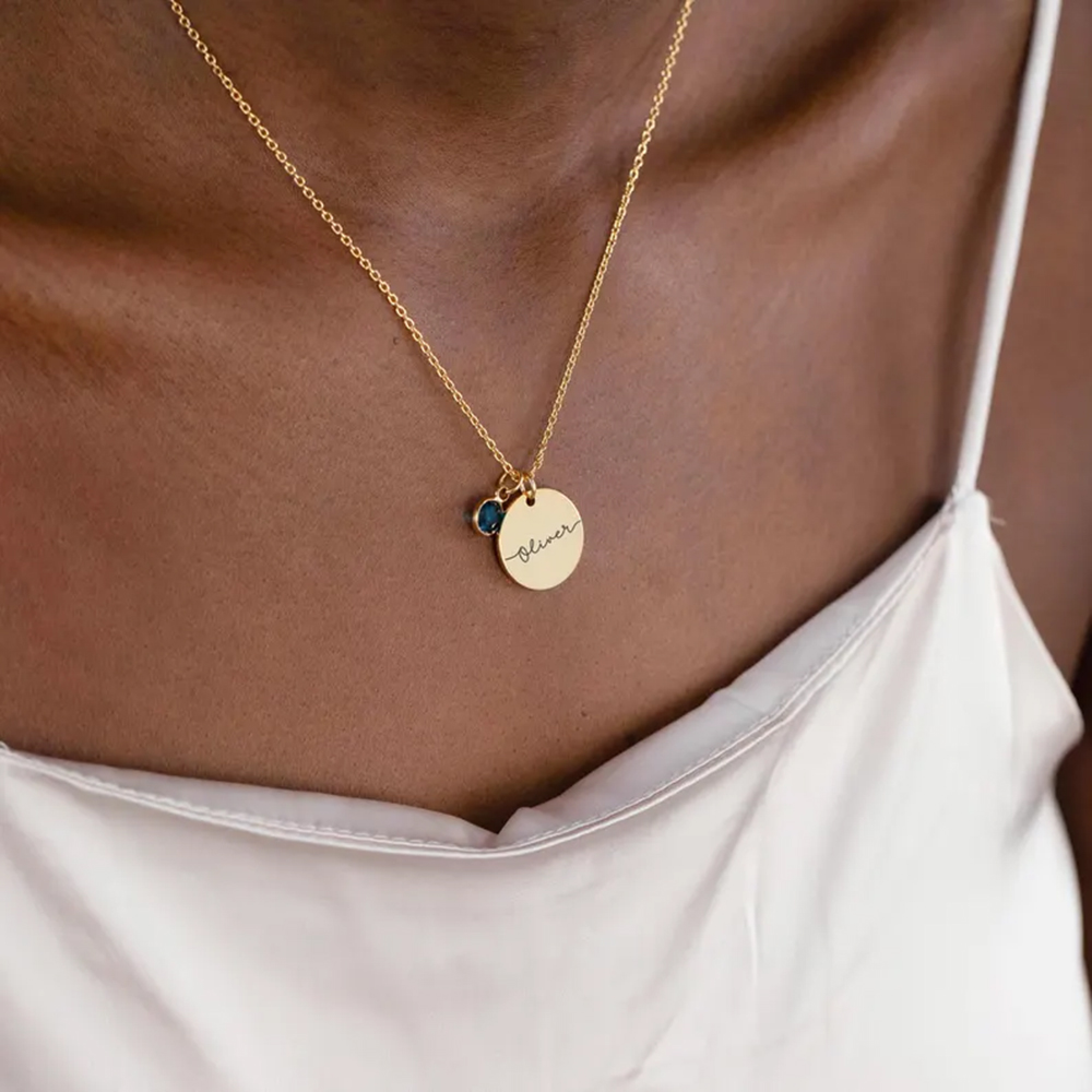 パーソナライズされたカスタムネームディスクネックレス誕生石ミ - Birth Flower Necklace のレビューと価格